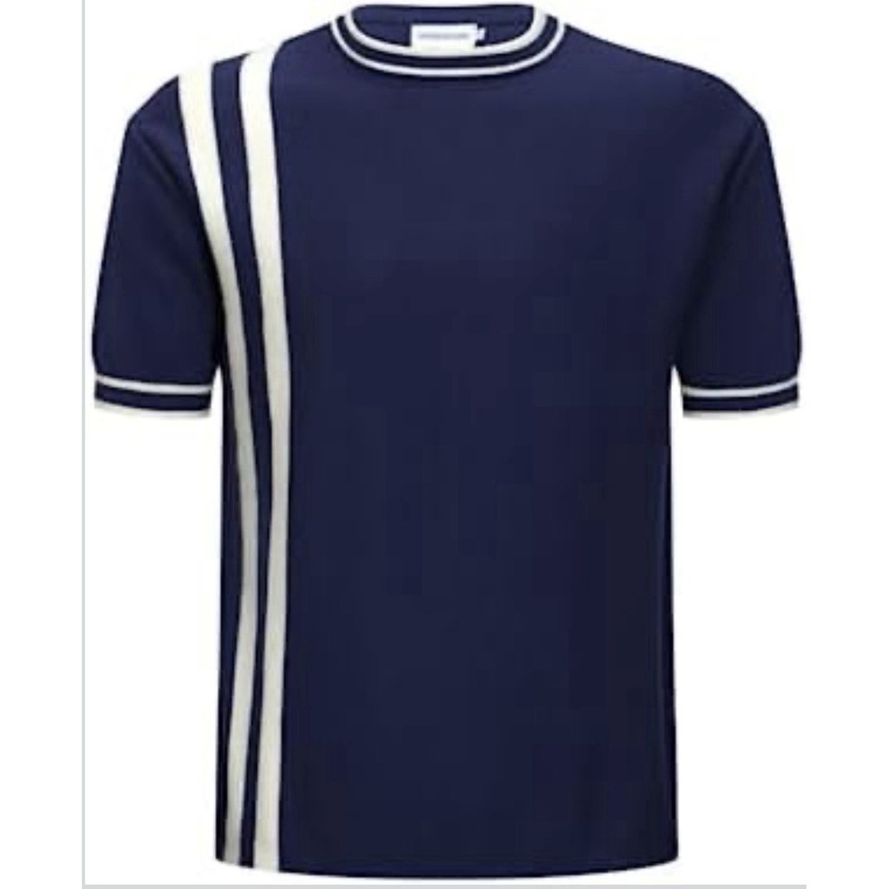 NWT Oxknit Men's 3XL Retro Stripe Knit T-Shirt Navy Blue White Mod Vintage Style